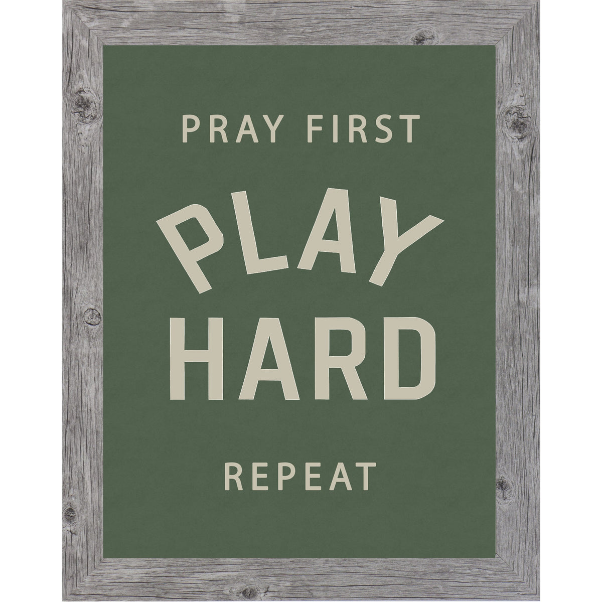 Pray First Play Hard Repeat Wall Art – Faith Inspired Sports Decor for Athletes, Motivational Framed Wall Art (SB202)