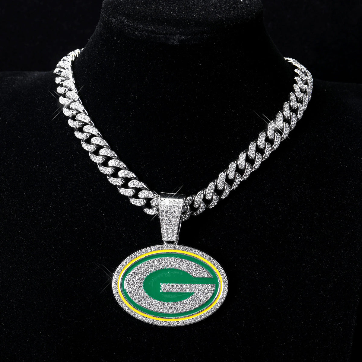 Sports LOGO Pendant Necklace with Iced Out Cuban Chains for Football Fans