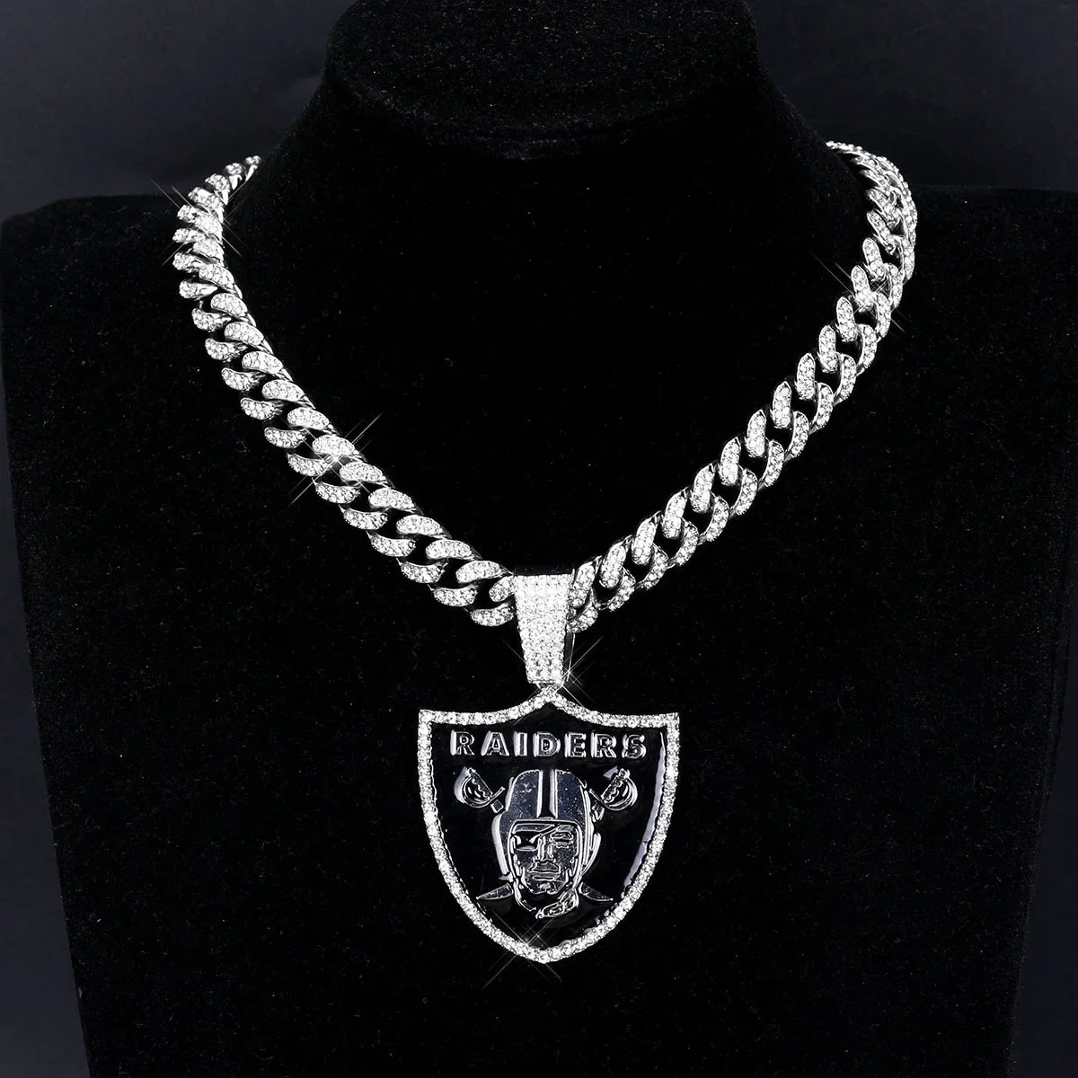 Sports LOGO Pendant Necklace with Iced Out Cuban Chains for Football Fans