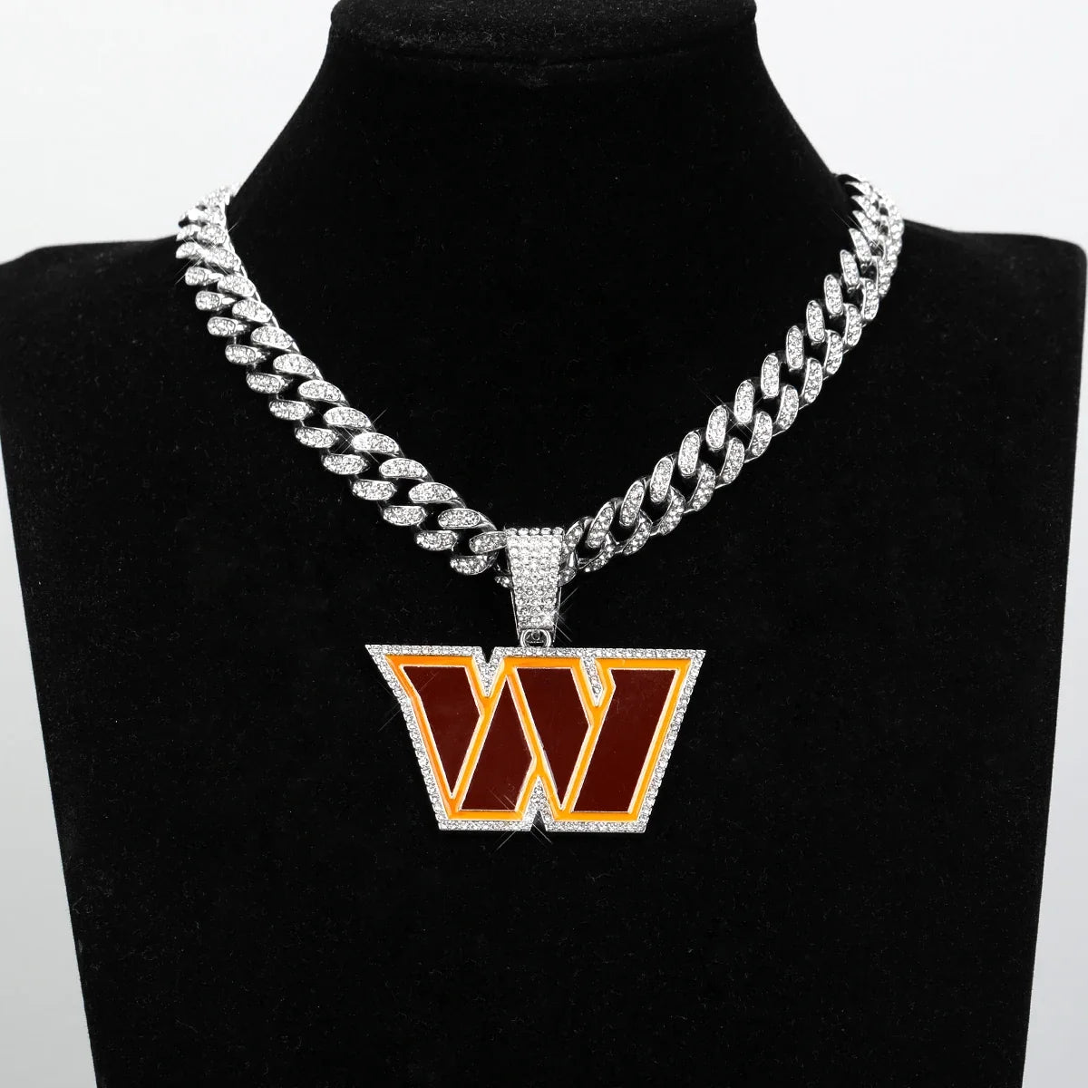 Sports LOGO Pendant Necklace with Iced Out Cuban Chains for Football Fans