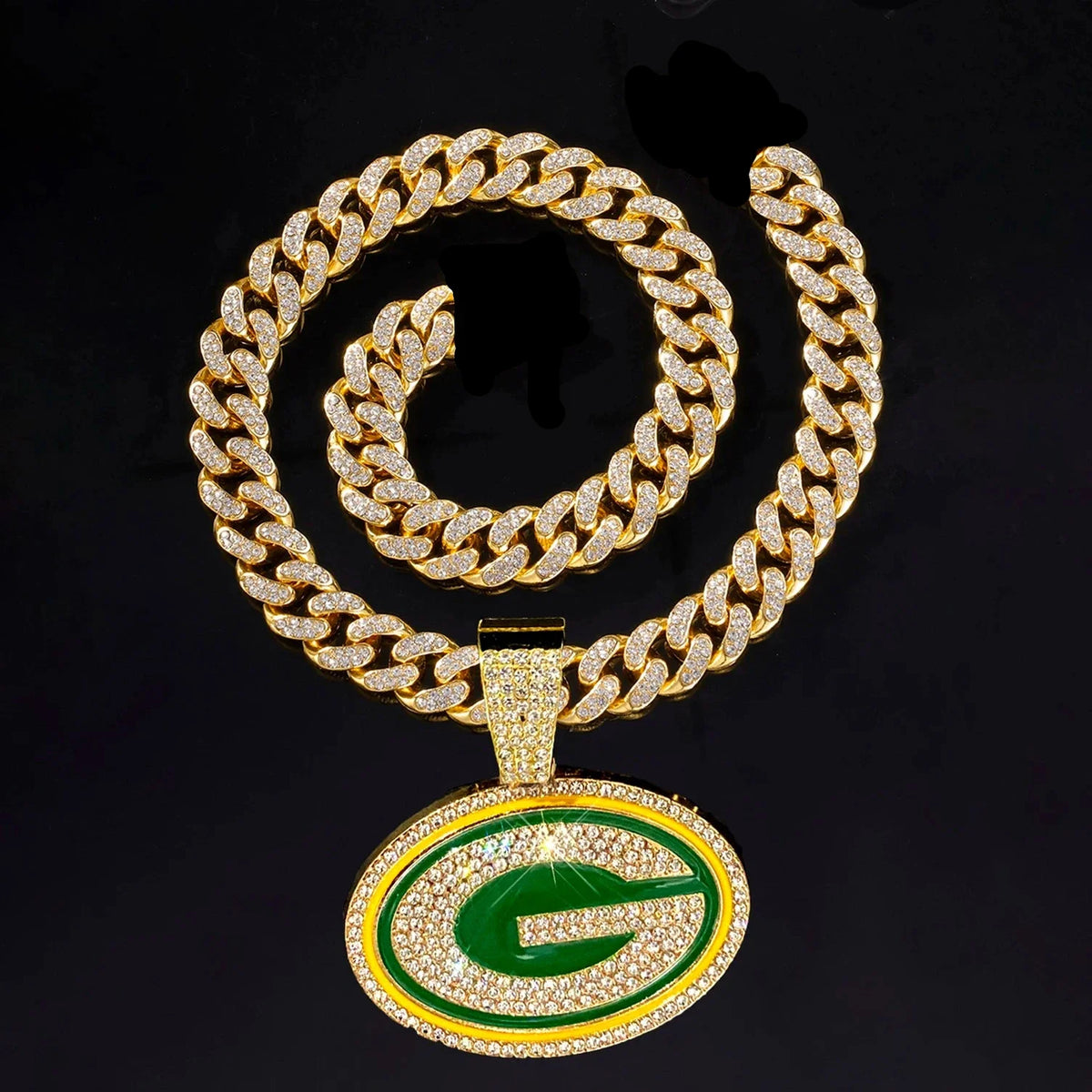 Sports LOGO Pendant Necklace with Iced Out Cuban Chains for Football Fans