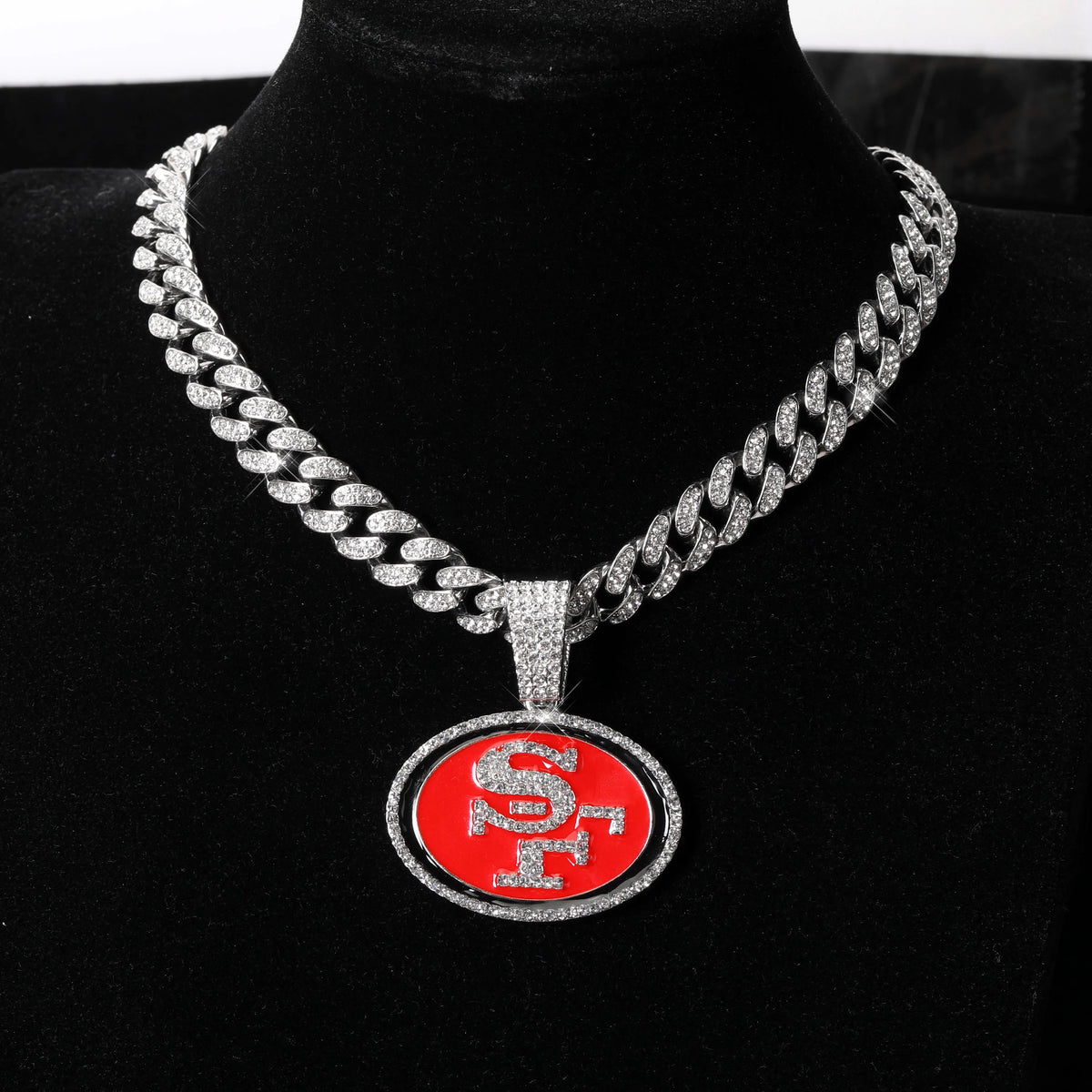 Sports LOGO Pendant Necklace with Iced Out Cuban Chains for Football Fans