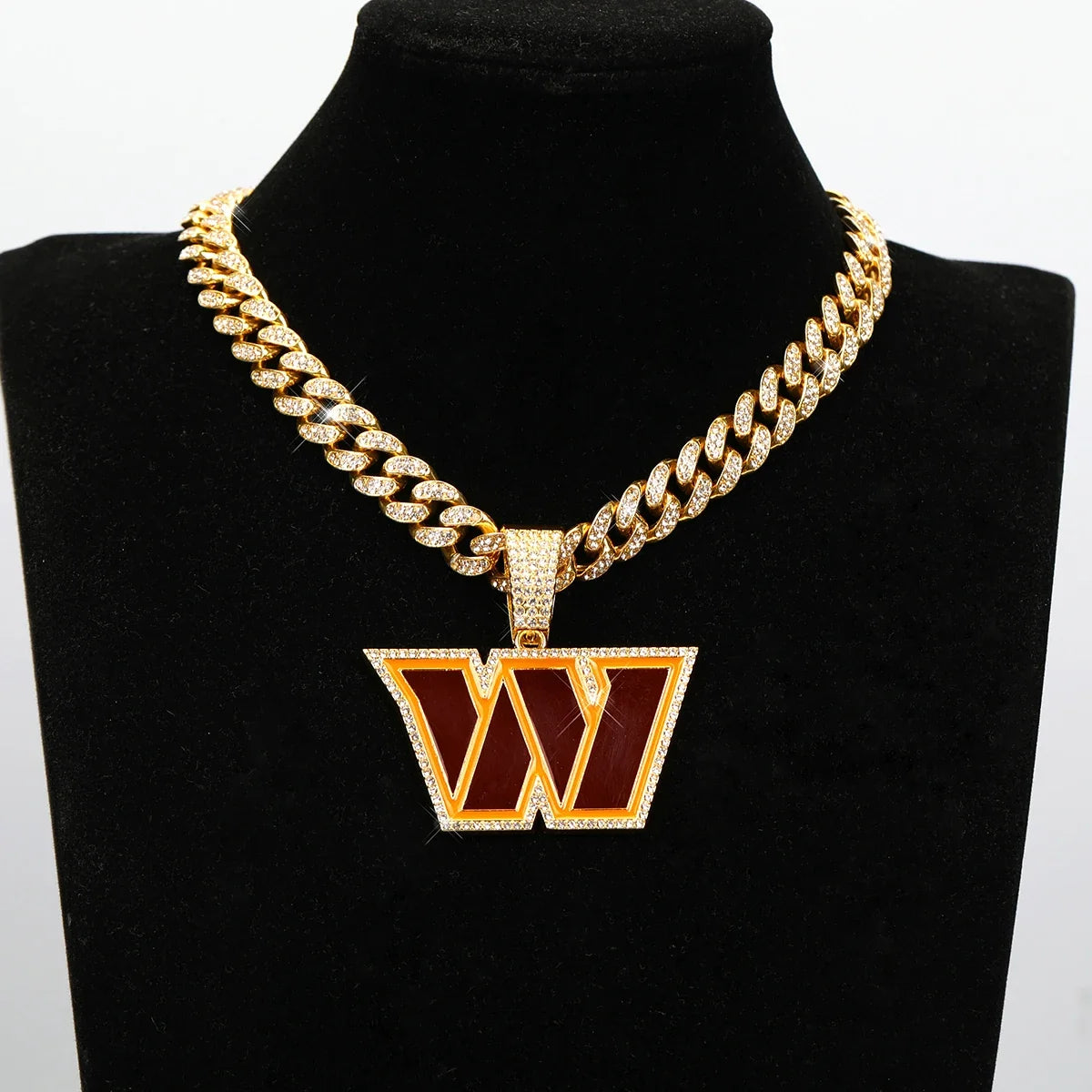Sports LOGO Pendant Necklace with Iced Out Cuban Chains for Football Fans