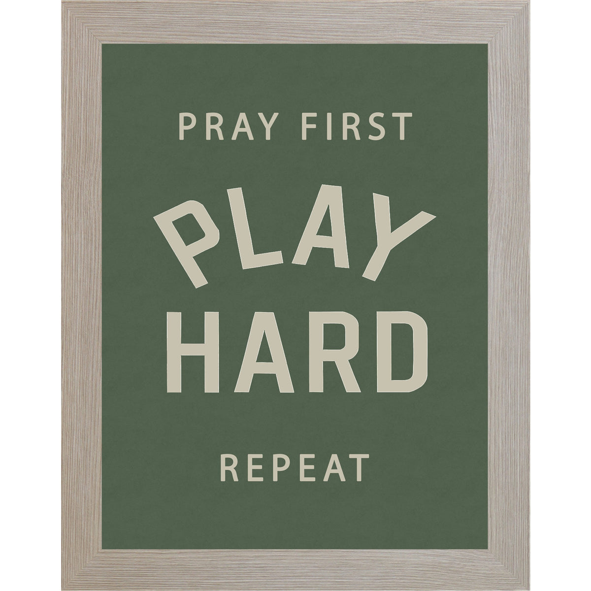 Pray First Play Hard Repeat Wall Art – Faith Inspired Sports Decor for Athletes, Motivational Framed Wall Art (SB202)