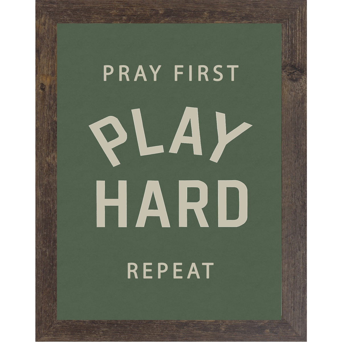 Pray First Play Hard Repeat Wall Art – Faith Inspired Sports Decor for Athletes, Motivational Framed Wall Art (SB202)